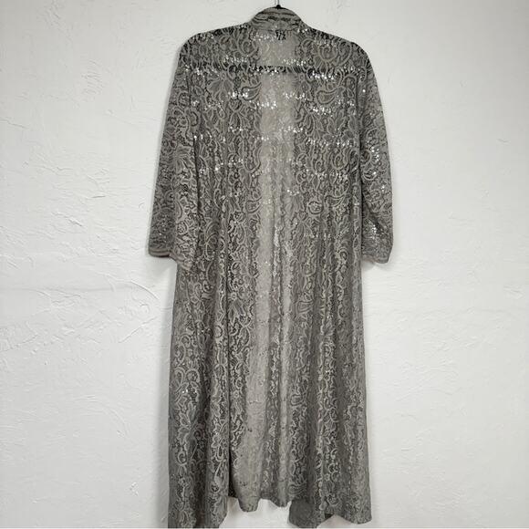 Roamans Grey Lace Duster Cardigan Sweater Womens 22W Formal Sequin Dressy Sheer - Picture 5 of 9